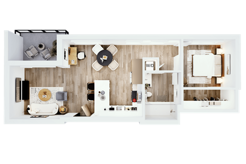Floor plan for 1 bed, 1 bath, 706 sqft